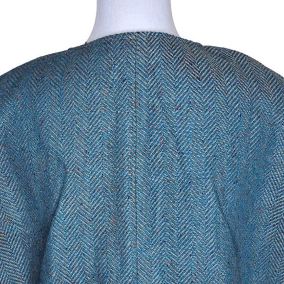 Soft Surroundings Hampstead Tweed Wool Herringbone Cape Toggle Teal Coat Size M - Picture 7 of 15